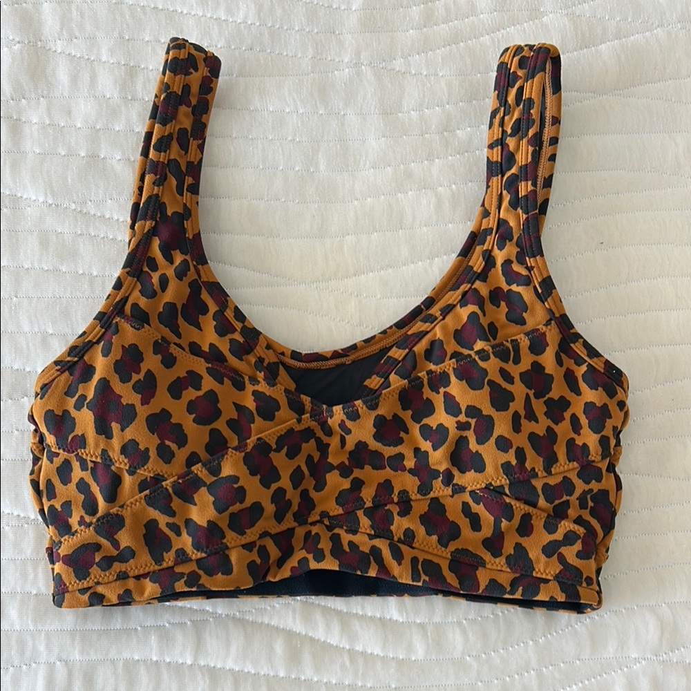 Varley Brown and Black Leopard Crop Top